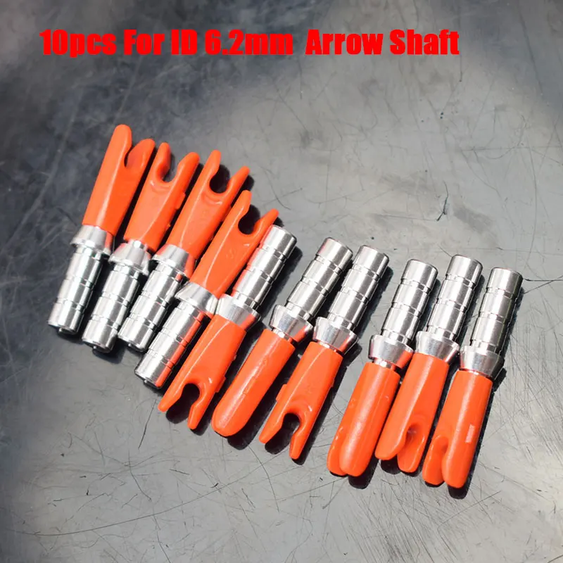 10 шт. ID6.2mm внутренние штырьковые стрелы nocks соединение лук охота и стрельба Alu булавки+ пластиковые ноки алюминиевая углеродная стрела - Цвет: 6.2 Orange