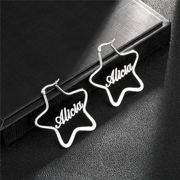 

Geometric Big Dangle Earrings Personalized Name Stainless Steel Letter Pentagram Custom Name Earrings For Women Girl Wedding