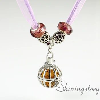

bird cage openwork organza big whole charm bead volcanic stone wholesale diffuser necklace oil diffuser necklace aroma pendant