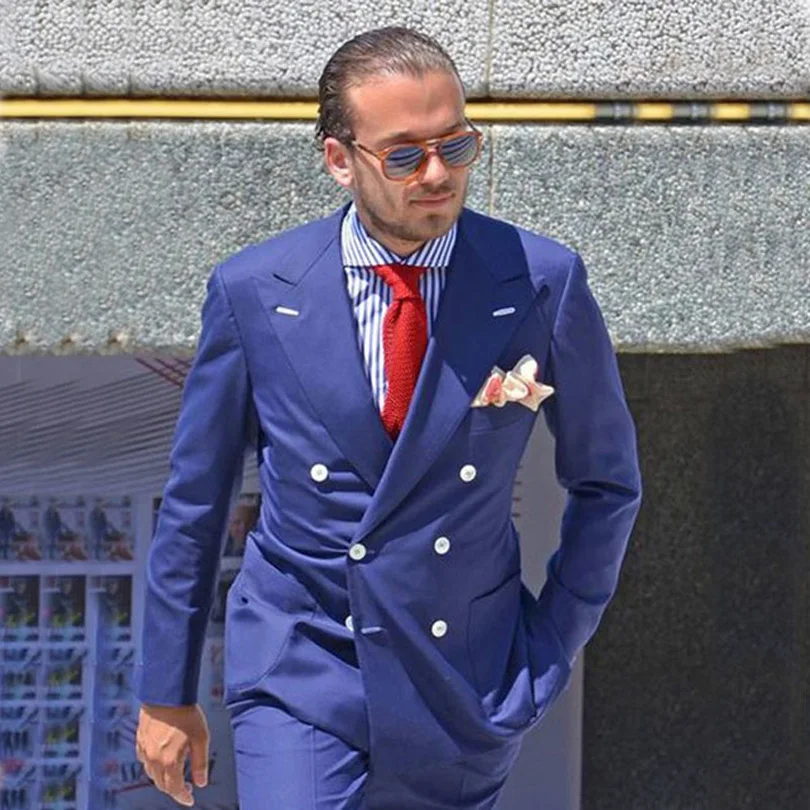 

High Quality Double-Breasted Groomsmen Peak Lapel Groom Tuxedos Men Suits Wedding/Prom Best Man Blazer ( Jacket+Pants+Tie) A134