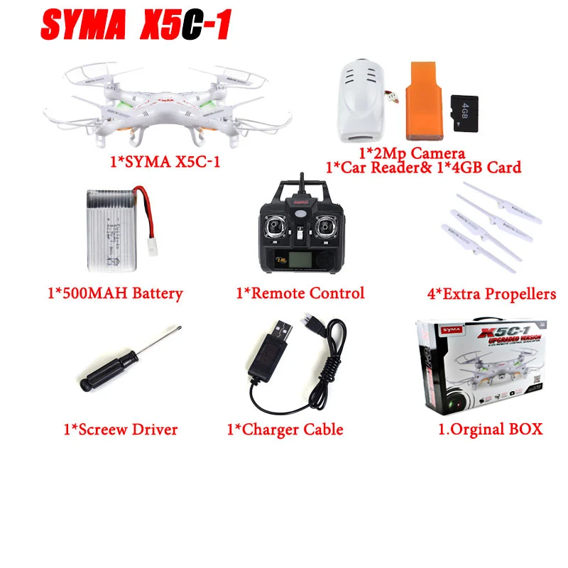 Квадрокоптер с дистанционным управлением на частоте 2.4GHz 4CH, с 2-мегапиксельной HD-камерой. SYMA X5C RC - Цвет: X5C 1 battery