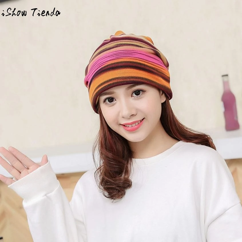 2017 Beanie Hat Comfortable Stretch Women Stripe Hat Ruffle Cancer Hat