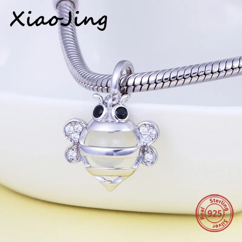 

High quality 925 Sterling Sliver glowing bee charms pendant Fit Original European Bracelet beads diy fashion Jewelry making gift