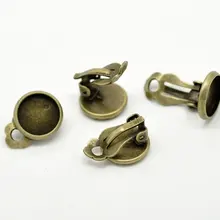 100 пар круглые гвозди бронза Кабошон Настройки Серьга в виде клипсы 16x14 мм(подходит 12 мм), серьги пост