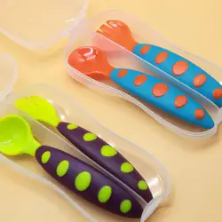2 шт./компл. разноцветные безопасные PP детская ложка + вилка противоскользящая ручка обучающая посуда детская посуда с коробкой для хранения