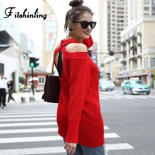 Fitshinling Open Shoulder Backless Women Sweaters And Pullovers Long Sleeve Slim Jumper Pull Femme Solid Knitted Ladies Sweater strappy open shoulder jumper