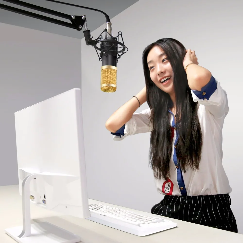 Ituf BM-800 Professional Studio Broadcasting Recording Set Condenser Microphone Ball-type Anti-wind Foam Cap Power Cable Black-5