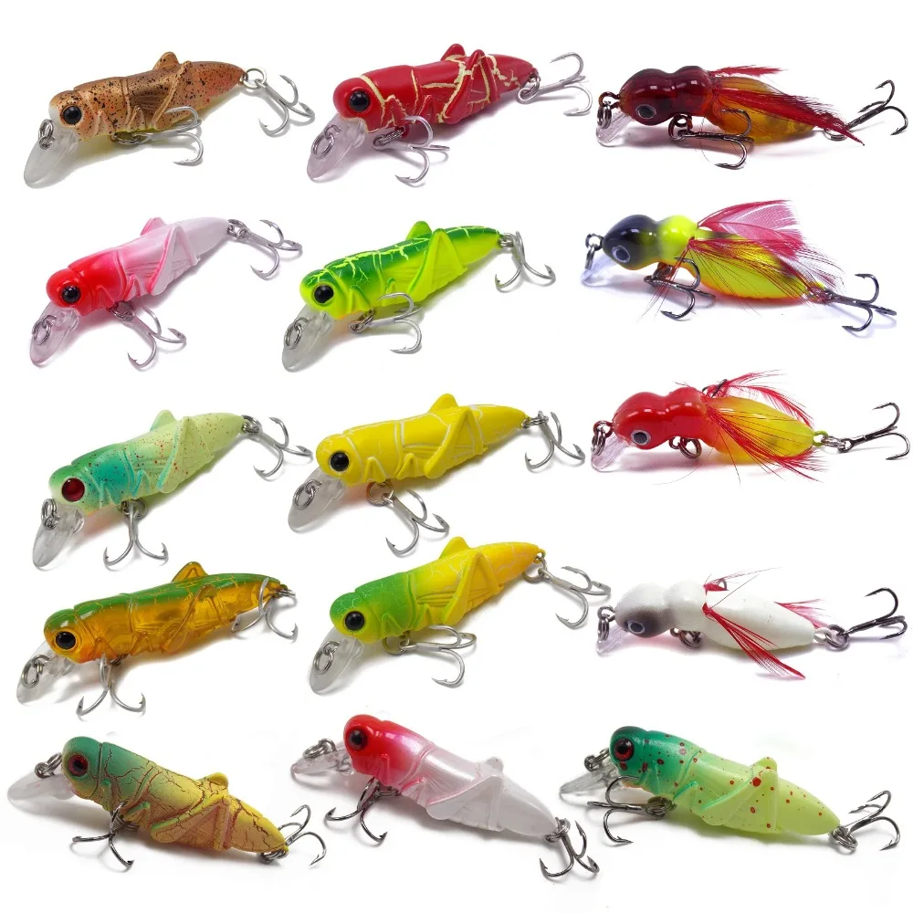 

CATCHSIF 16pcs Lifelike Locust and Cricket Tiny Minnow lures topwater Hard fishing baits