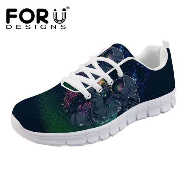 FORUDESIGNS/Модные женские кроссовки; летняя дышащая сетчатая обувь на плоской подошве; повседневная обувь на шнуровке с 3D-принтом космонавта; zapatos mujer - Цвет: HM758