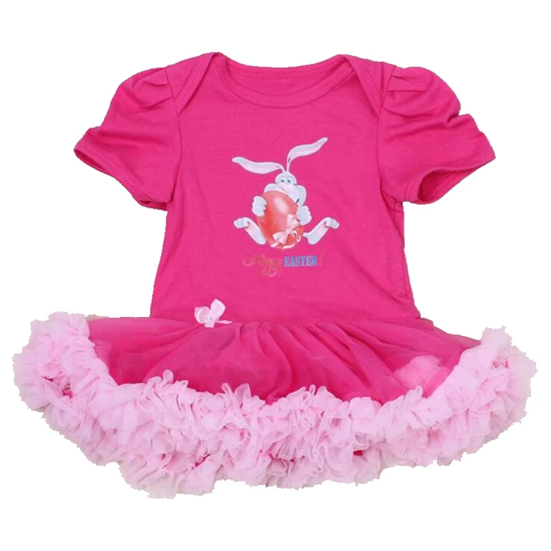 Hot Pink Happy Easter Hare Egg Baby Costumes Lace Petti Rompers Tutu