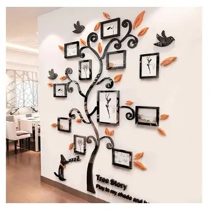 Акриловые фоторамки, настенные наклейки на семейное дерево, 3d Трехмерные настенные Стикеры, домашний декор, гостиная, ТВ, диван, настенные наклейки, искусство - Цвет: Оранжевый