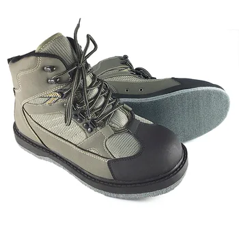 Fishing Wading Upstream Shoes Leaking Water Shoe EVA Rubber Anti-Slippery Sole Professional Rock Gray Leather Lace Up Shoes XX08