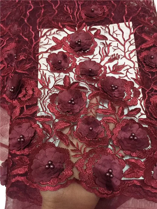 Beaded 3D Applique Lace Fabric 2018 African Peach Dresses Mesh 3D