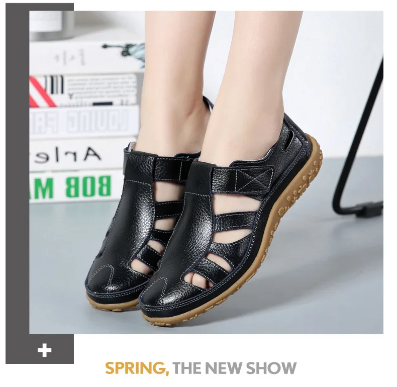 Новые женские сандалии на плоской подошве; кожаные сандалии ручной работы в стиле ретро; удобная обувь для мам на мягкой подошве; нескользящие резиновые сандалии