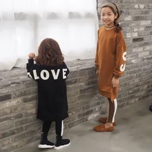 children’s clothing Sweatshirt for girls Girls sweater in the long section Girls alphabet print sweater 30#