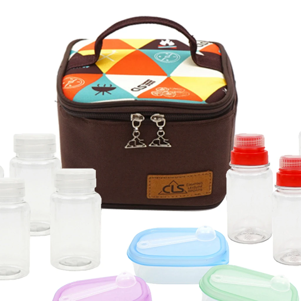 10Pcs/Set BBQ Grilling Spice Jar Condiment Pepper Salt Bottle w/ Storage Carry Bag Outdoor Camping Tableware Seasoning Bottle