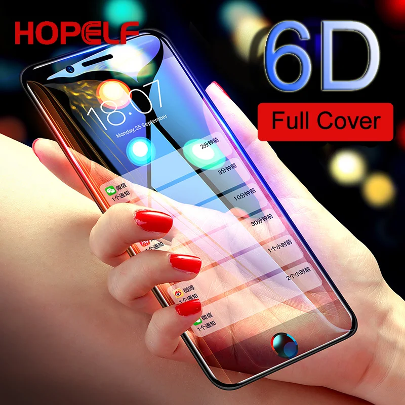 

HOPELF 6D Protective Glass on the For iPhone 7 6 Screen Protector Full Curved Edge Tempered Glass For iPhone 6 s 7 X 10 8 Plus