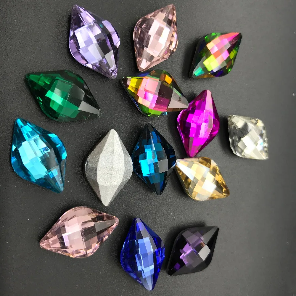 

TopStone 125pcs 12x19mm Glass Crystal Lemon rhombus Fancy Stone Pointed Back Rhinestone Multi Colors Jewelry Making