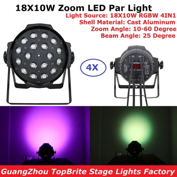 

4Pack Zoom Led Par Light 18X10W RGBW 4IN1 Led Par DMX DJ Disco Professional Stage Lights Party Wedding Shows Equipments