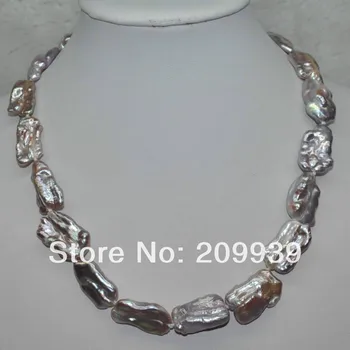

free shipping 003418 Unique 14*22mm NaturalGreen purple Baroque Biwa cultured pearl necklace