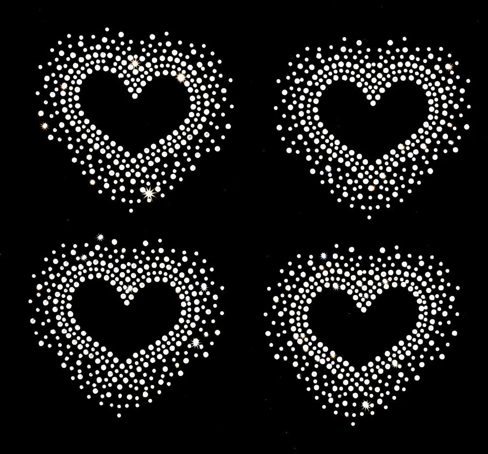 

4pc/lot Heart patches rhinestones motif designs iron on transfer hot fix rhinestone transfer motifs transfer on design