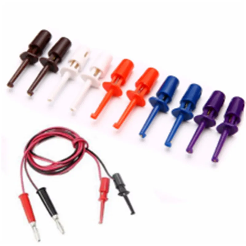 

10pcs Multimeter Wire Lead Test Hook Clip Electronic Mini Test Probe Set Red White Blue Black Purple For Repair Tool