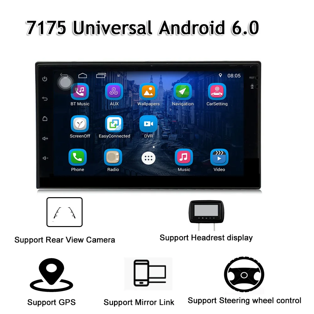 

Universal Android 6.0 Mirror Link Car Multimedia Player GPS Bluetooth Car Radio Auto Audio Stereo FM USB DVR support Rear view