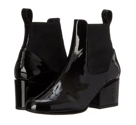 

Spring and autumn woman black medium heel ankle boots Ladies bright surface chunky heel short boots Winter snow boots SIZE34-43