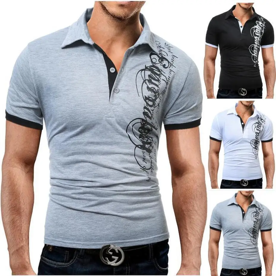

ZOGAA Men Polo Shirt Short Sleeve Casual Men's Cotton Letter Print Slim Fit Polo Shirts Summer Male Top Tees Male Clothing 2019