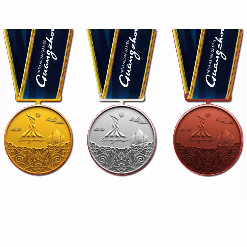 

Factory custom gold silver and bronze medals give ribbon medal