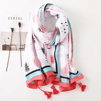 

2018 Women Lovely Animal Flamingos Pattern Viscose Shawl Scarf High Quality Print Long Soft Wrap Pashmina Sjaal Muslim Hijab Cap