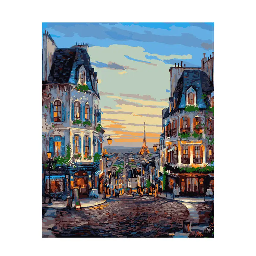 

RIHE DIY Painting By Numbers Night Town Hand Painted Landscape Oil Painting For Wall Art Picture Lake Home Decoration