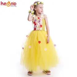 Желтый цветок обувь для девочек Belle платье пачка принцессы детская одежда на свадьбу, день рождения тюльевое платье для детей красавица