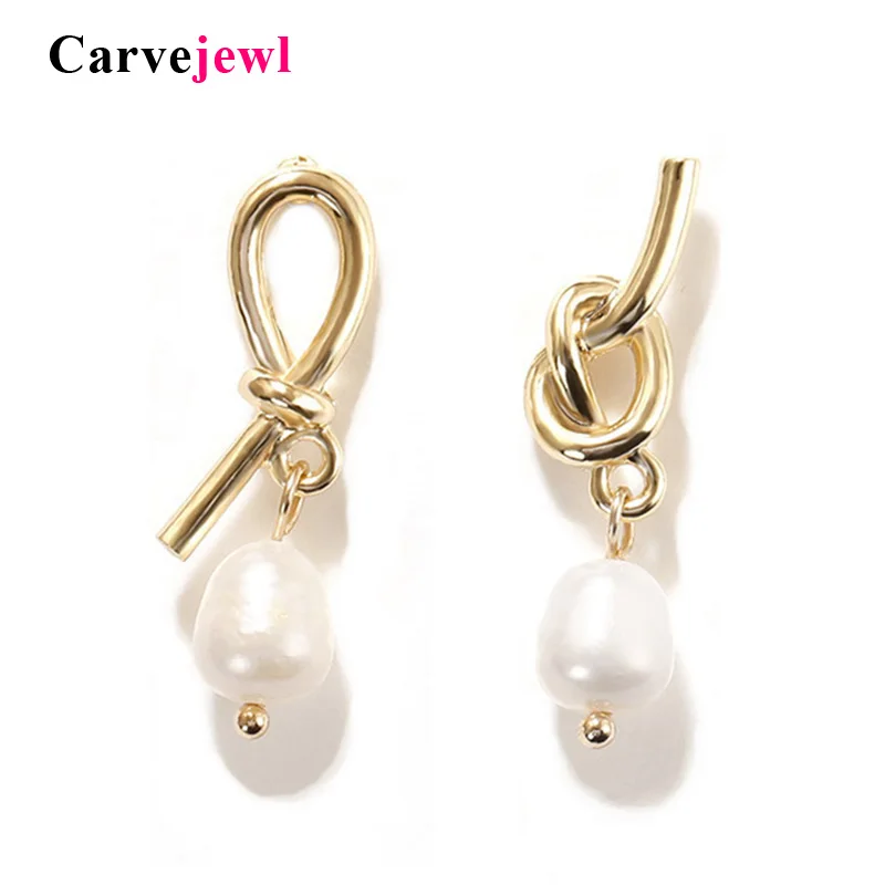 

Carvejewl unique metal Knot drop Earring For Women New Fashion Irregular simulated pearl dangle earrings anti allergy earrings