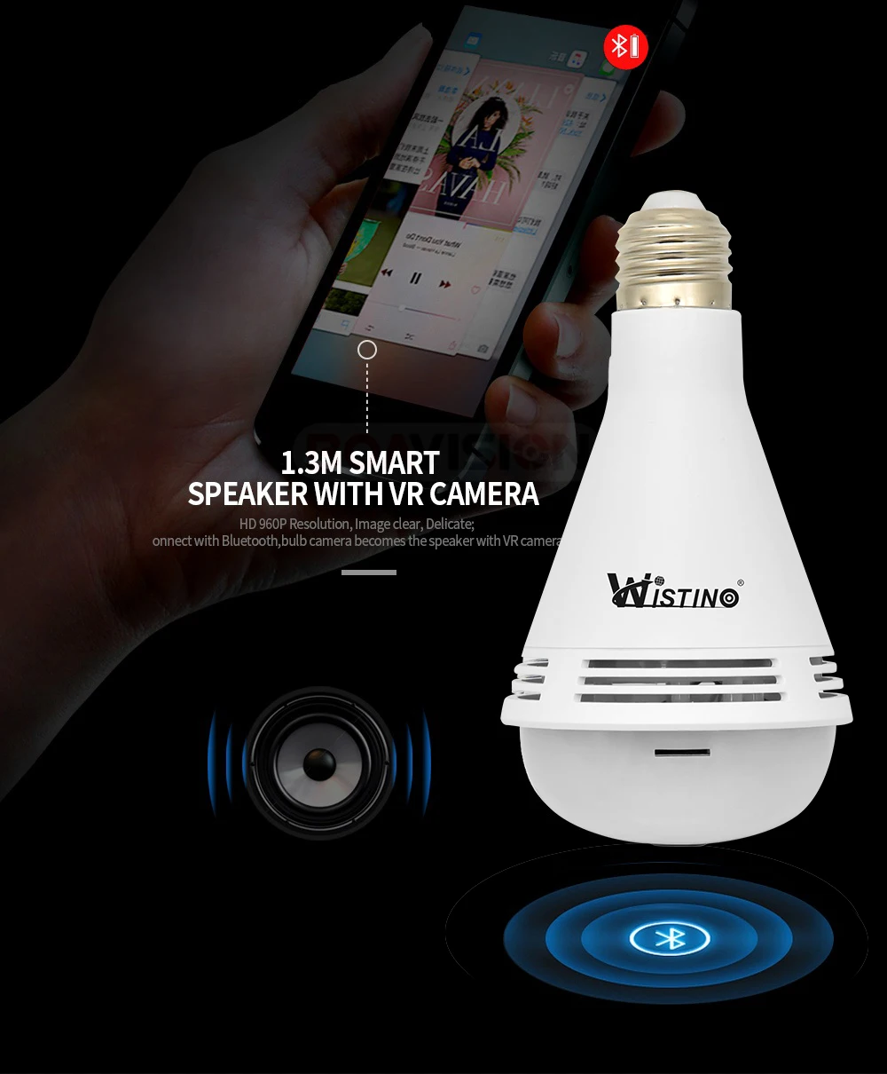 Wistino 960P WiFi Camera Bulb Wireless VR Panoramic Camera Music Surveillance Security Camera Wireless Surveillance Monitor 1