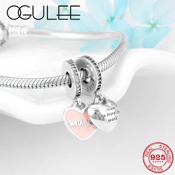 

Real 925 Sterling Silver Pink enamel Pendant DIY love Heart letter Bead Fit Original Pandora Charm Bracelet Jewelry making Womne