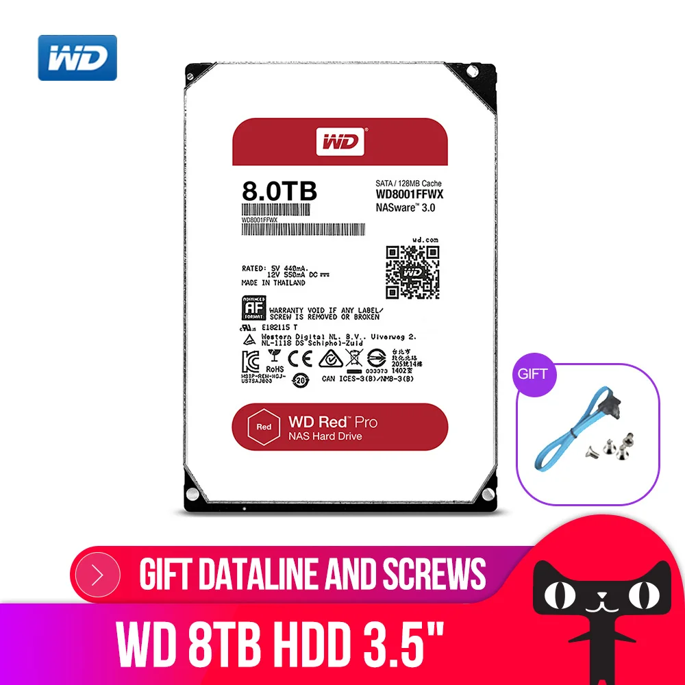 

WD RED Pro 8TB Disk Network Storage 3.5 '' NAS Hard Disk Red Disk 8TB 7200RPM 256M Cache SATA3 HDD 6Gb/s WD8003FFBX