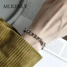 MLKENLY heavy industry cool person 925 Стерлинговое Серебро грубо обработанная цепь Пряжка Браслеты серебряная цепочка дизайн браслеты для женщин