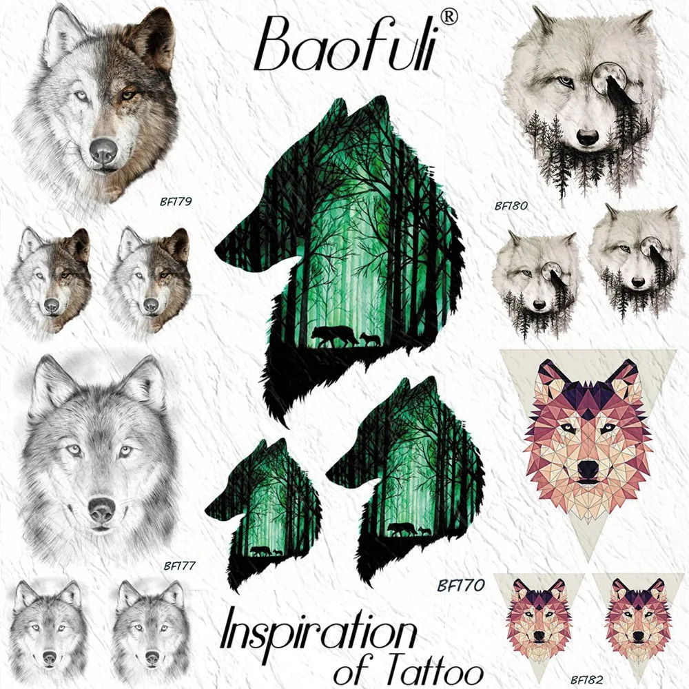 

Baofuli Watercolor Green Forest Wolf Tattoos Temporary Men Women Body Art Tatoo Paper DIY Arm Neck Waterproof Fake Tatoo Sticker