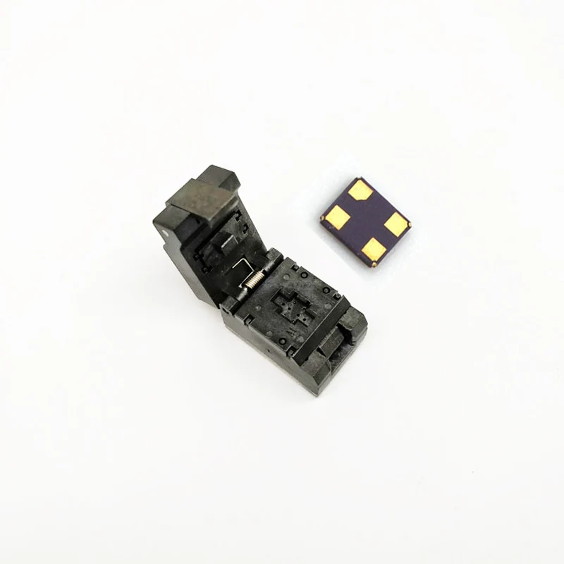 

3225 crystal oscillator test socket 4pins with pin pitch 2.1 x 1.6mm burn in test socket clamshell adapter for 3.2x2.5mm size IC