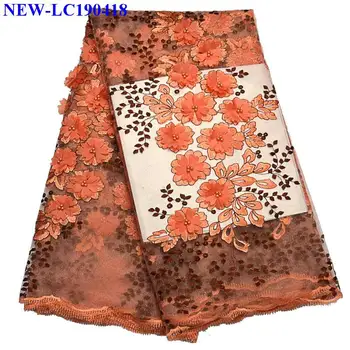 

2019 African Peach color Lace Fabric French Tulle Lace Fabrics 3D applique African Tulle Lace Fabric For a wedding dress XSW04