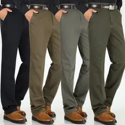 Зимние толстые мужские повседневные брюки с высокой талией широкие прямые брюки среднего возраста мужские хлопковые дикие нежелезные