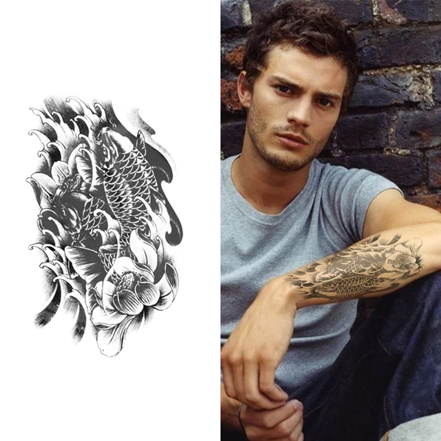Temporary Tattoo Sleeve Sticker For Men Women Black Koi With Lotus Flower Designs Tattoos Body Art Fake Tattoo Decals Temporary Tattoo Sleeve Sticker For Men Women Black Koi With Lotus Flower Designs Tattoos Body Art Fake Tattoo Decals