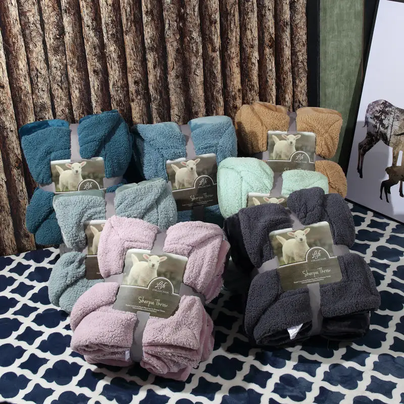 

Imitation Cashmere Thread Throw Bed Blankets Double Thick Winter Sheep Velvet Blanket Warm Cover Coralline blanket