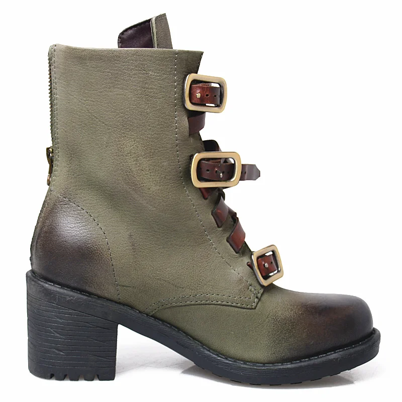 Picture Tobillo Feminina Punk Correa Zapato Goma as Botas Picture Lluvia Redonda Punta Mujer Chelsea Alto Chunky Invierno As Corto Hebilla Otoño Tacón ZHXAq
