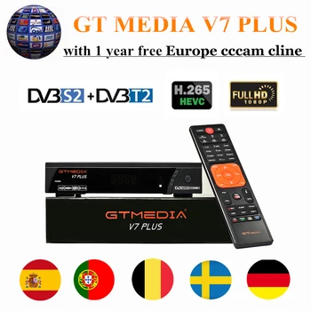 

GT MEDIA V7 PLUS Satellite TV Receiver DVB-S2 H.265 with free 1 year Europe cccam cline Spain Portugal Poland Germany