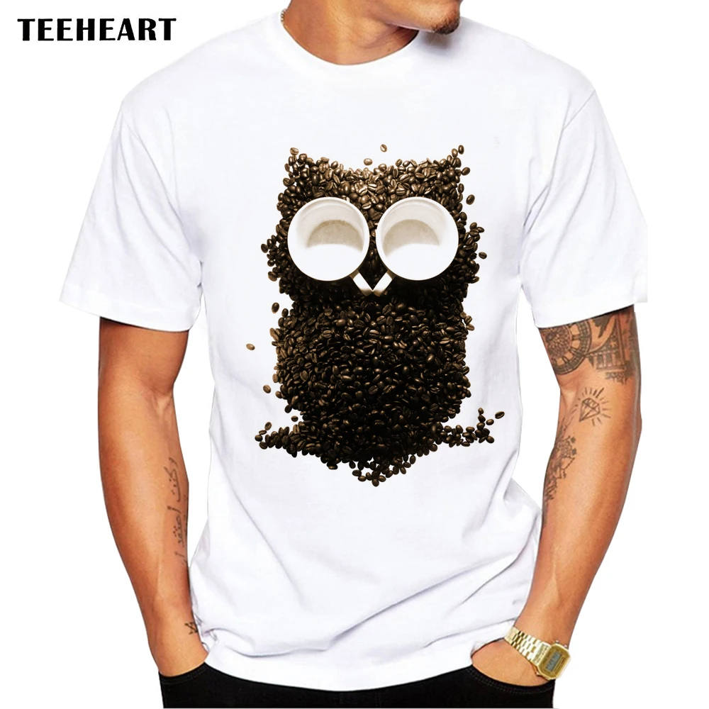 Teeheart Для Мужчин's Кофейные зерна сова футболка с принтом мужчин летние