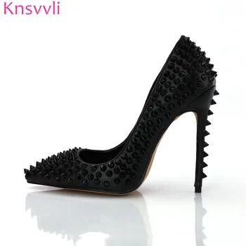 

Knsvvli Black Rivet Sexy Stiletto Lady Spring Fashion Pointed End Shallow Mouth Extreme High Heels Women Pumps
