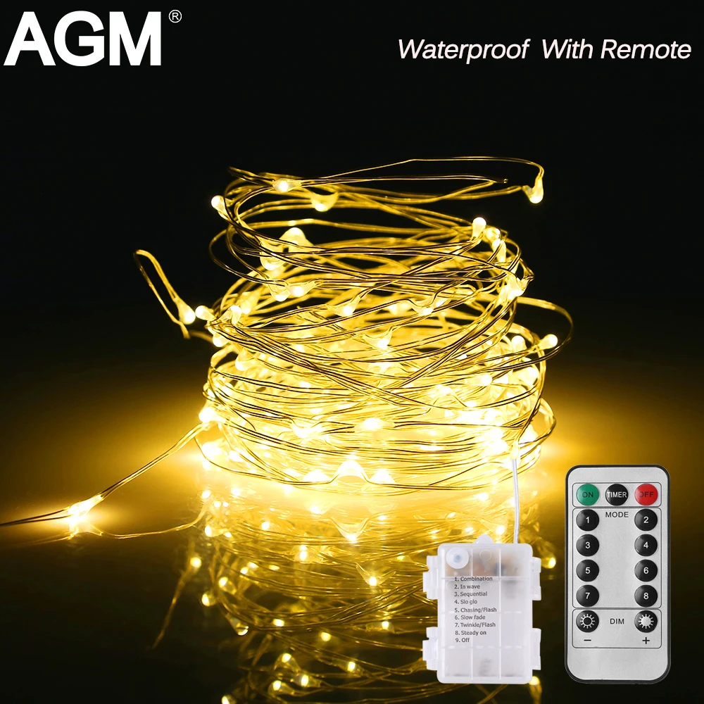 

AGM LED String Light Garland Fairy Lights Copper Wire Novelty Light 10M Battery For Christmas Holiday Festival Party Decoration