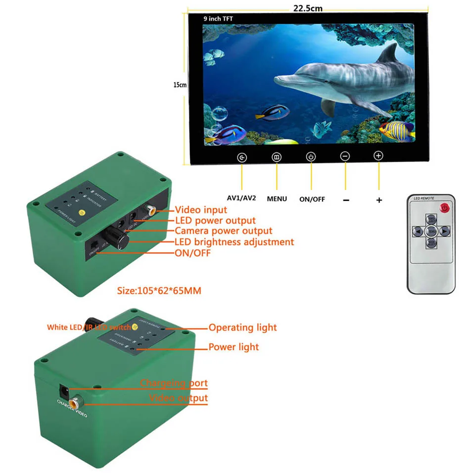 Рыболокатор подводная Рыбацкая камера 9 ''Подводный HD 1000TVL 15 шт белые